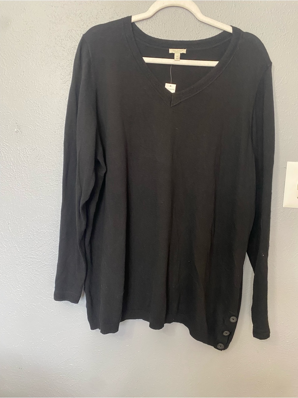 Talbots Black V-Neck Long Sleeve Tunic with Hem Buttons